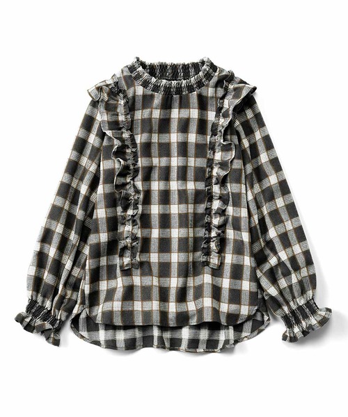 Live in comfort(リブインコンフォート)の「リブ イン コンフォート フリル遣いが華やかな 綿ネルチェックプルオーバー(シャツ/ブラウス・レディース・グレー/アイボリー/ブラック×ホワイト・MEDIUM/X-LARGE/LARGE/XX-LARGE)」の7枚目の写真