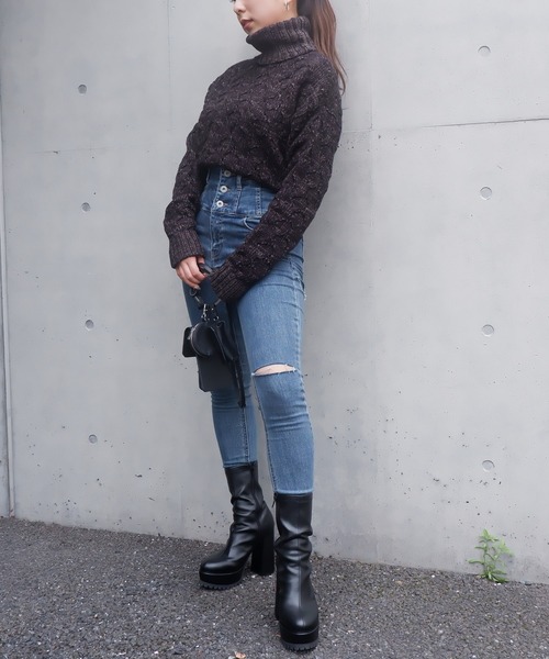 SPIRALGIRL（スパイラルガール）の「ミニケーブルタートルネックニット（ニット/セーター・レディース・ブラック/グリーン・FREE）」の18枚目の写真