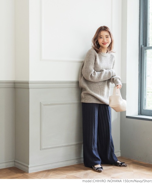 ❥cocora リブレギンスパンツ　ニット　ブルー KOBE LETTUCE ニット リブニット ボリュームスリーブ ぽわん袖 V