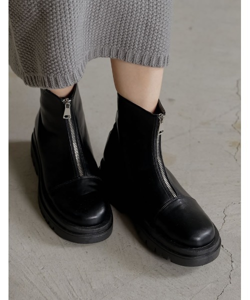 Re:EDIT（リエディ）の「フロントジッププラットフォームブーツ（ブーツ・レディース・ブラック/アイボリー・SMALL/MEDIUM/LARGE/X-LARGE/XX-LARGE）」の4枚目の写真