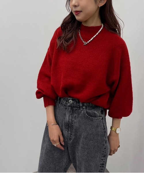apres jour mignon(アプレジュールミニョン)の「ハイネックモチモチニットプルオーバー【ZOZOTOWN限定アイテム】(ニット/セーター・レディース・レッド/マスタード/グリーン/オレンジ系その他/ブラック/アイボリー/グリーン系その他3/パープル/ブルー/ブルー系その他2・X-LARGE/フリー)」の9枚目の写真