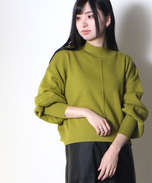 one way（ワンウェイ）の「【oneway】モックネック総針ニット（ニット/セーター・レディース・ブラック/ホワイト/ライトブルー/ライトグリーン/オレンジ/イエロー・FREE）」の4枚目の写真