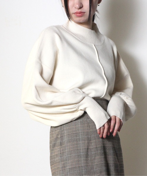 one way（ワンウェイ）の「【oneway】モックネック総針ニット（ニット/セーター・レディース・ブラック/ホワイト/ライトブルー/ライトグリーン/オレンジ/イエロー・FREE）」の7枚目の写真