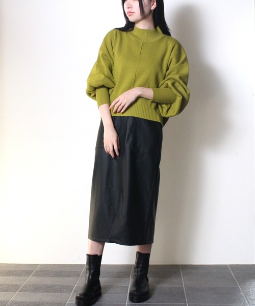 one way（ワンウェイ）の「【oneway】モックネック総針ニット（ニット/セーター・レディース・ブラック/ホワイト/ライトブルー/ライトグリーン/オレンジ/イエロー・FREE）」の8枚目の写真