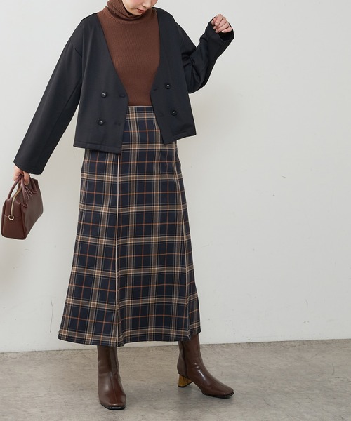 natural couture（ナチュラルクチュール）の「モクロディショートジャケット（ノーカラージャケット・レディース・ブラック/ブラウン/チェック/ライトベージュ・FREE）」の15枚目の写真