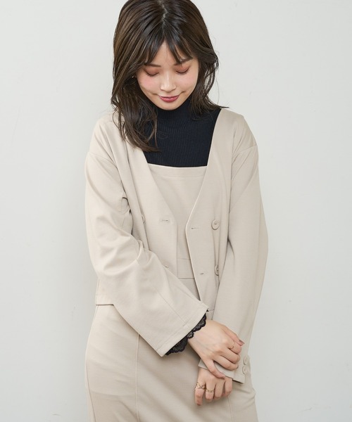 natural couture（ナチュラルクチュール）の「モクロディショートジャケット（ノーカラージャケット・レディース・ブラック/ブラウン/チェック/ライトベージュ・FREE）」の13枚目の写真