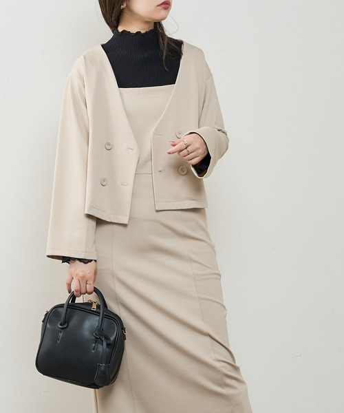 natural couture（ナチュラルクチュール）の「モクロディショートジャケット（ノーカラージャケット・レディース・ブラック/ブラウン/チェック/ライトベージュ・FREE）」の11枚目の写真