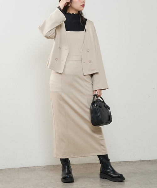 natural couture（ナチュラルクチュール）の「モクロディショートジャケット（ノーカラージャケット・レディース・ブラック/ブラウン/チェック/ライトベージュ・FREE）」の6枚目の写真