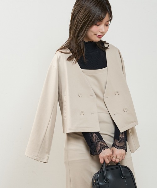 natural couture（ナチュラルクチュール）の「モクロディショートジャケット（ノーカラージャケット・レディース・ブラック/ブラウン/チェック/ライトベージュ・FREE）」の16枚目の写真