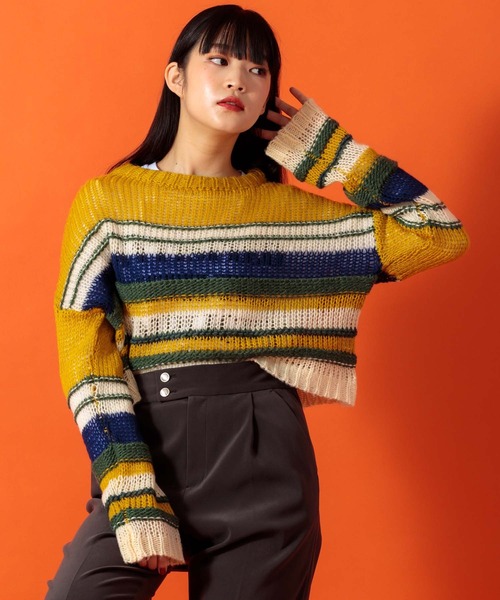 Anside(アンサイド)の「モヘアタッチ×ロービングヤーンプルオーバー(ニット/セーター・レディース・グリーン/イエロー/ベージュ・M)」の2枚目の写真