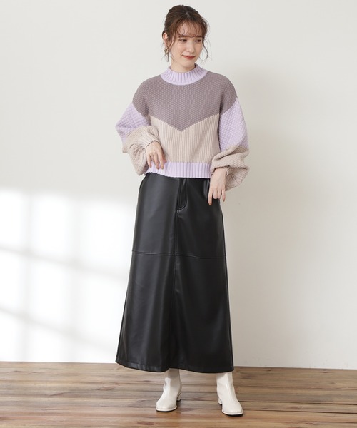 N.（N. Natural Beauty Basic）（エヌエヌナチュラルビューティーベーシック）の「◆柄ＭＩＸニット（ニット/セーター・レディース・ナチュラル/パープル系その他/ライトグリーン・MEDIUM）」の10枚目の写真