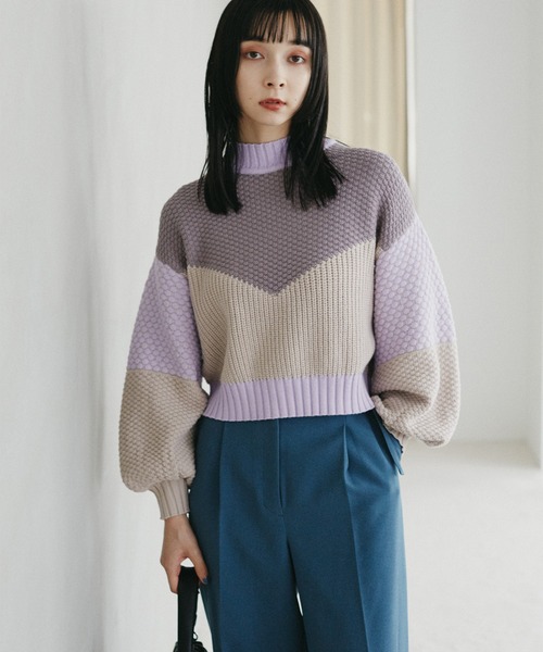 N.（N. Natural Beauty Basic）（エヌエヌナチュラルビューティーベーシック）の「◆柄ＭＩＸニット（ニット/セーター・レディース・ナチュラル/パープル系その他/ライトグリーン・MEDIUM）」の16枚目の写真