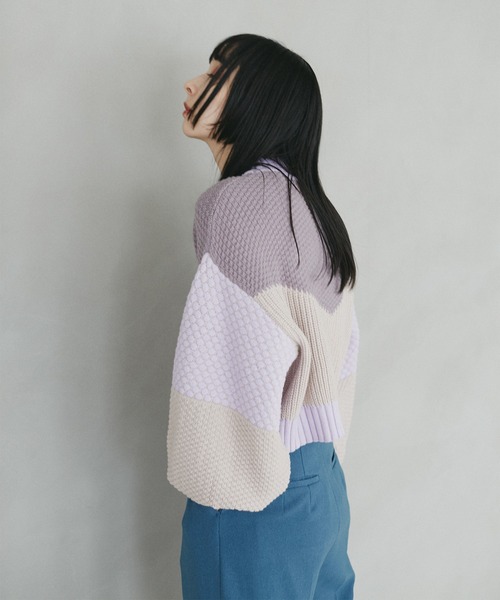 N.（N. Natural Beauty Basic）（エヌエヌナチュラルビューティーベーシック）の「◆柄ＭＩＸニット（ニット/セーター・レディース・ナチュラル/パープル系その他/ライトグリーン・MEDIUM）」の17枚目の写真