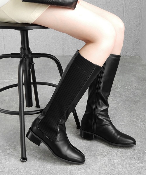 minia（ミニア）の「リブロング　◆（ブーツ・レディース・ブラック/ベージュ・S/M/L/LL）」の2枚目の写真