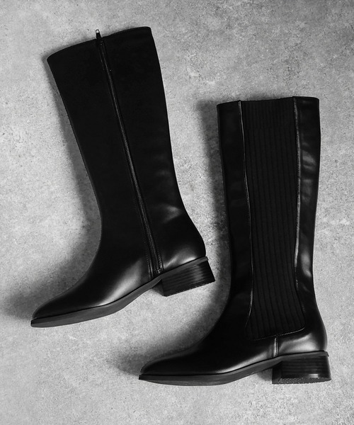 minia（ミニア）の「リブロング　◆（ブーツ・レディース・ブラック/ベージュ・S/M/L/LL）」の3枚目の写真