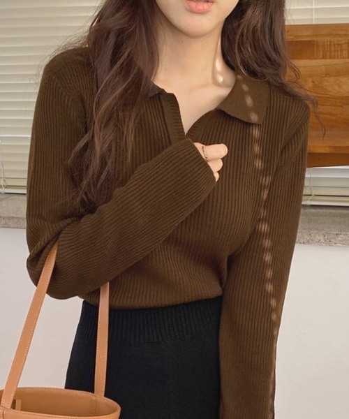 襟付きVネックリブニット（ニット/セーター）｜H.Warren（エイチ