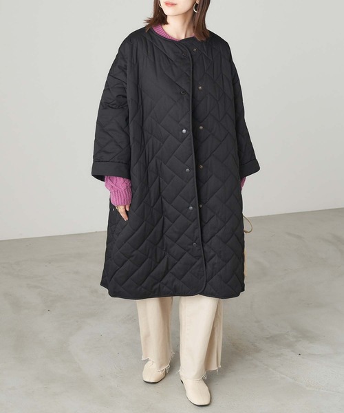 Chaco closet（チャコ クローゼット）の「ライナーキルトAラインロングノーカラーコート（ノーカラーコート・レディース・ブラック/ライトベージュ/ネイビー/グレー・FREE）」の7枚目の写真