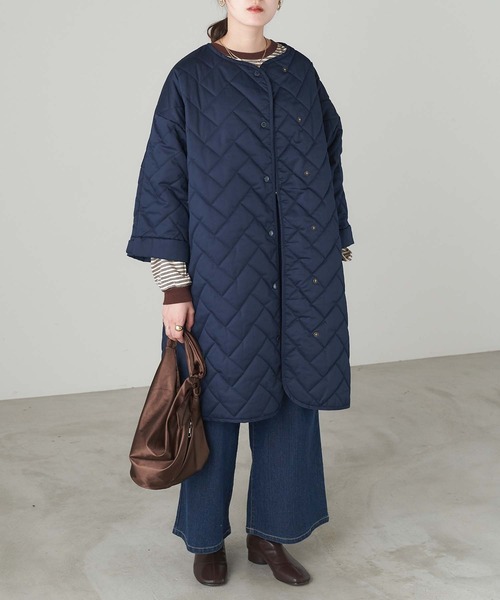 Chaco closet（チャコ クローゼット）の「ライナーキルトAラインロングノーカラーコート（ノーカラーコート・レディース・ブラック/ライトベージュ/ネイビー/グレー・FREE）」の20枚目の写真