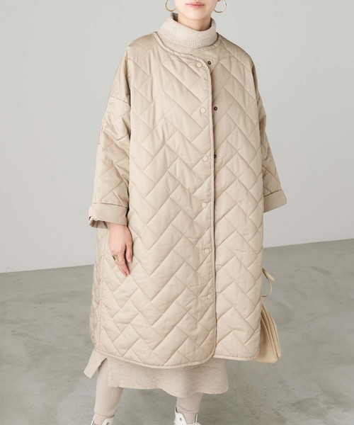 Chaco closet（チャコ クローゼット）の「ライナーキルトAラインロングノーカラーコート（ノーカラーコート・レディース・ブラック/ライトベージュ/ネイビー/グレー・FREE）」の15枚目の写真