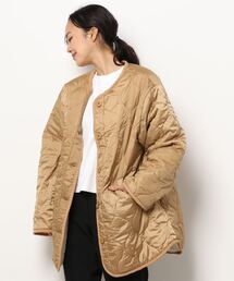 ノーカラーボアキルトコート