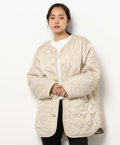 Samansa Mos2（サマンサ モスモス）の「ノーカラーボアキルトコート（ノーカラーコート・レディース・ベージュ/キナリ/ブラック/カーキ・ﾌﾘ-）」の9枚目の写真