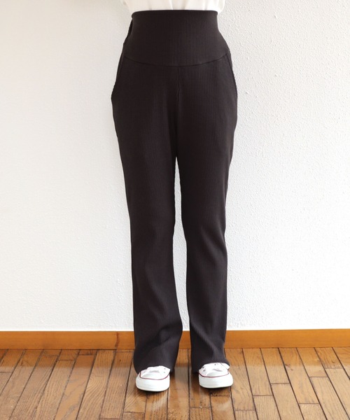 セルフカットリブマタニティフレアパンツウエストゴム