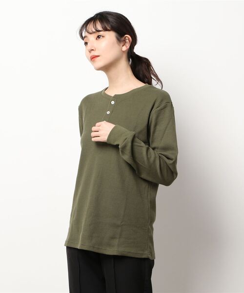 ARCHIVER(アーカイバ)の「【Bl】【RDS】ヘンリーネック サーマルロングスリーブTシャツ(Tシャツ/カットソー・レディース・ホワイト/ブラック/グレー/ベージュ/カーキ/ライトピンク/ネイビー・X-LARGE/LARGE/MEDIUM)」の15枚目の写真