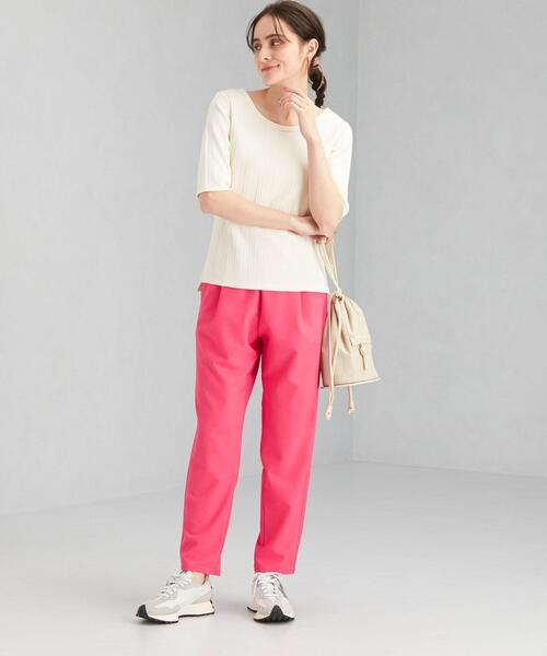 green label relaxing（グリーンレーベルリラクシング）の「オルマイパンツ P/P ツイル テーパード -マシンウォッシャブル・ストレッチ・防シワ・吸水速乾-（その他パンツ・レディース・ターコイズブルー/ピンク/ナチュラル/ブラウン/ブラック/ライム・40/38/34/36/42/44）」の15枚目の写真