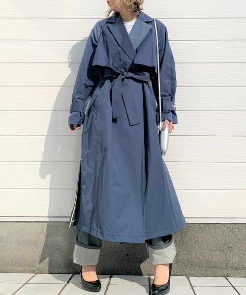 Q(キュー)の「ツイルトレンチコート(トレンチコート・レディース・ネイビー/ピンク・MEDIUM)」の1枚目の写真