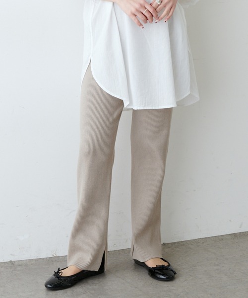 PUAL CE CIN(ピュアルセシン)の「プレーティングリブパンツ(その他パンツ・レディース・ブラック/ベージュ/アイボリー・FREE)」の3枚目の写真