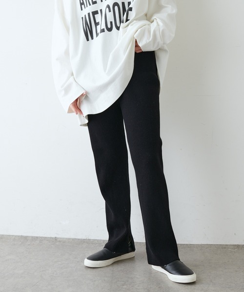 PUAL CE CIN(ピュアルセシン)の「プレーティングリブパンツ(その他パンツ・レディース・ブラック/ベージュ/アイボリー・FREE)」の2枚目の写真