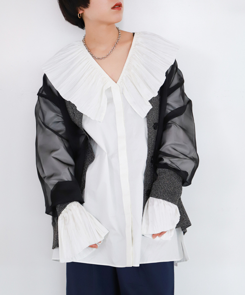 CITYSHOP(シティーショップ)の「PLEATED COLLAR シャツ 2(シャツ/ブラウス・レディース・ホワイト/ブラック・FREE)」の2枚目の写真