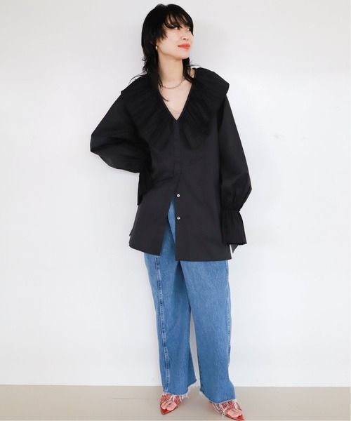 CITYSHOP(シティーショップ)の「PLEATED COLLAR シャツ 2(シャツ/ブラウス・レディース・ホワイト/ブラック・FREE)」の19枚目の写真