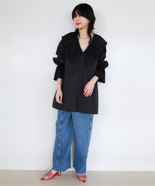 CITYSHOP(シティーショップ)の「PLEATED COLLAR シャツ 2(シャツ/ブラウス・レディース・ホワイト/ブラック・FREE)」の20枚目の写真