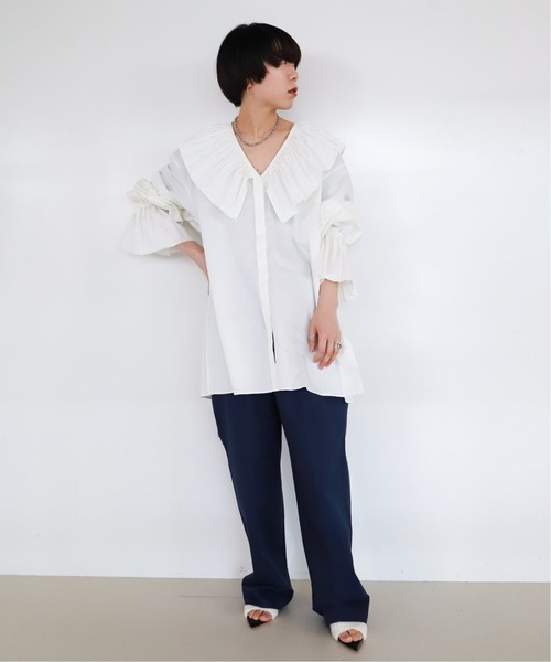 CITYSHOP(シティーショップ)の「PLEATED COLLAR シャツ 2(シャツ/ブラウス・レディース・ホワイト/ブラック・FREE)」の12枚目の写真