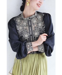 cawaii | (黒)芸術的な美しさの刺繍画ブラウストップス(シャツ/ブラウス)