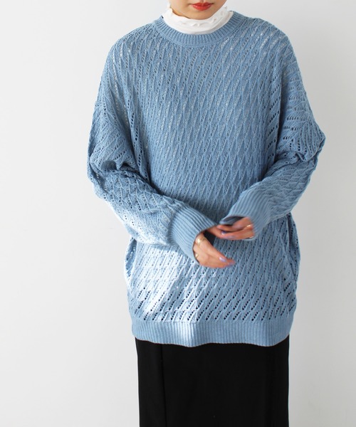 GeeRA（ジーラ）の「リリー柄かぎ針編ニット（ニット/セーター・レディース・ブルー/ライトベージュ・MEDIUM）」の11枚目の写真