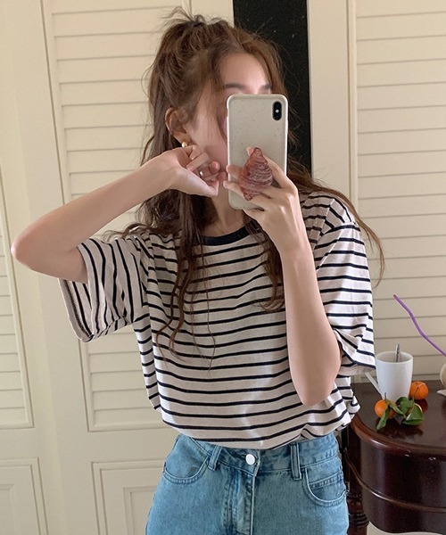 HALEY PESCA（ヘーリーペスカ）の「HALEY PESCA/ボーダー バスク半袖Tシャツ カットソー（Tシャツ/カットソー・レディース・ブラウン/ネイビー・FREE）」の11枚目の写真