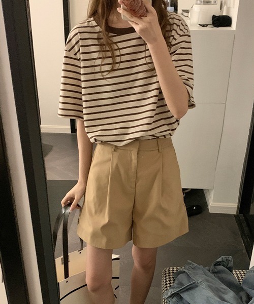 HALEY PESCA（ヘーリーペスカ）の「HALEY PESCA/ボーダー バスク半袖Tシャツ カットソー（Tシャツ/カットソー・レディース・ブラウン/ネイビー・FREE）」の9枚目の写真