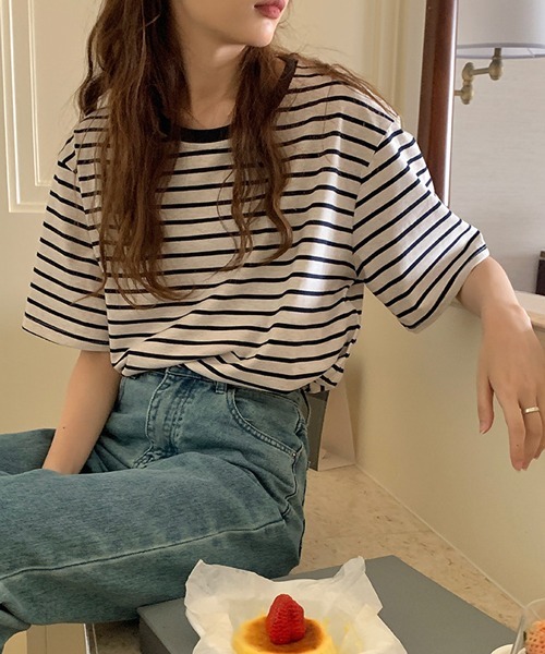 HALEY PESCA（ヘーリーペスカ）の「HALEY PESCA/ボーダー バスク半袖Tシャツ カットソー（Tシャツ/カットソー・レディース・ブラウン/ネイビー・FREE）」の14枚目の写真