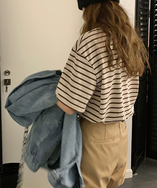 HALEY PESCA（ヘーリーペスカ）の「HALEY PESCA/ボーダー バスク半袖Tシャツ カットソー（Tシャツ/カットソー・レディース・ブラウン/ネイビー・FREE）」の7枚目の写真