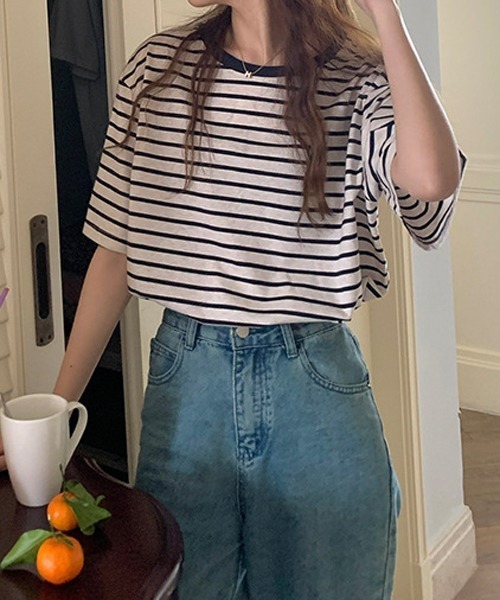 HALEY PESCA（ヘーリーペスカ）の「HALEY PESCA/ボーダー バスク半袖Tシャツ カットソー（Tシャツ/カットソー・レディース・ブラウン/ネイビー・FREE）」の10枚目の写真