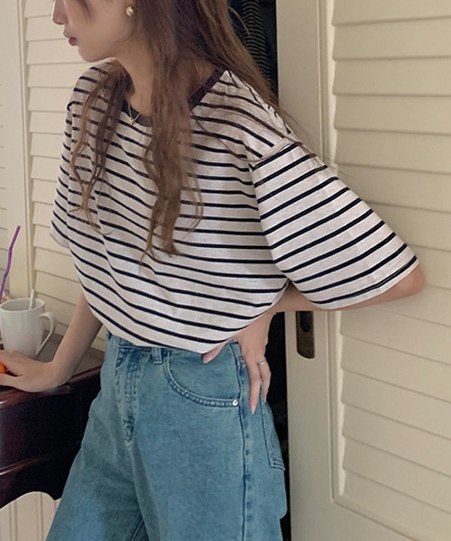 HALEY PESCA（ヘーリーペスカ）の「HALEY PESCA/ボーダー バスク半袖Tシャツ カットソー（Tシャツ/カットソー・レディース・ブラウン/ネイビー・FREE）」の20枚目の写真