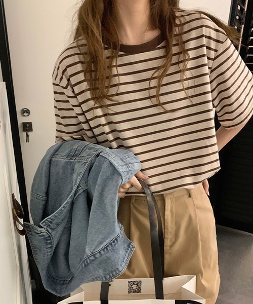 HALEY PESCA（ヘーリーペスカ）の「HALEY PESCA/ボーダー バスク半袖Tシャツ カットソー（Tシャツ/カットソー・レディース・ブラウン/ネイビー・FREE）」の19枚目の写真