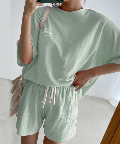 Dalfwin（ダールフィン）の「韓国ファッションCEREALT上下スウェットセットアップルームウェア（ルームウェア/パジャマ・レディース・ミント/オレンジ/ブラック・FREE）」の18枚目の写真