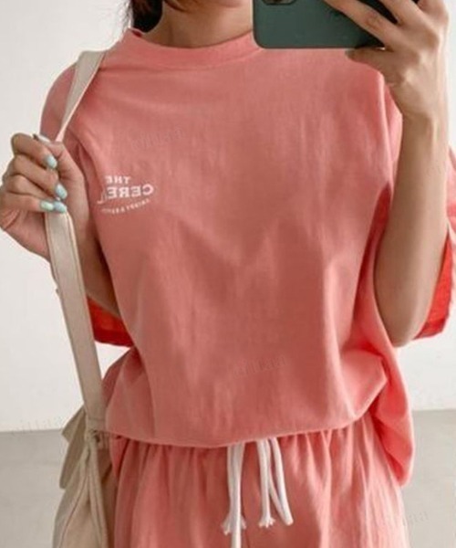 Dalfwin（ダールフィン）の「韓国ファッションCEREALT上下スウェットセットアップルームウェア（ルームウェア/パジャマ・レディース・ミント/オレンジ/ブラック・FREE）」の19枚目の写真