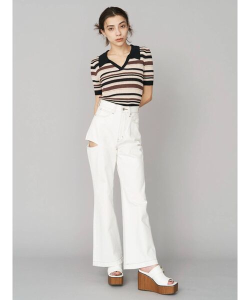 EVRIS（エヴリス）の「サイドスラッシュフレアデニムパンツ（デニムパンツ・レディース・ホワイト/ライトブルー/ブルー・SMALL/MEDIUM）」の7枚目の写真