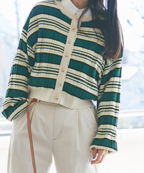 and R（アンドアール）の「マルチボーダーカーディガン（カーディガン/ボレロ・レディース・レッド/グリーン・FREE）」の4枚目の写真