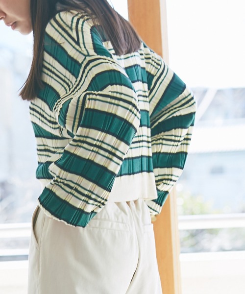 and R（アンドアール）の「マルチボーダーカーディガン（カーディガン/ボレロ・レディース・レッド/グリーン・FREE）」の5枚目の写真