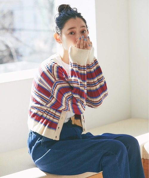 and R（アンドアール）の「マルチボーダーカーディガン（カーディガン/ボレロ・レディース・レッド/グリーン・FREE）」の13枚目の写真